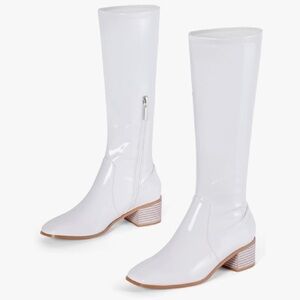 Elegant White Patent Leather Knee-High Boots
